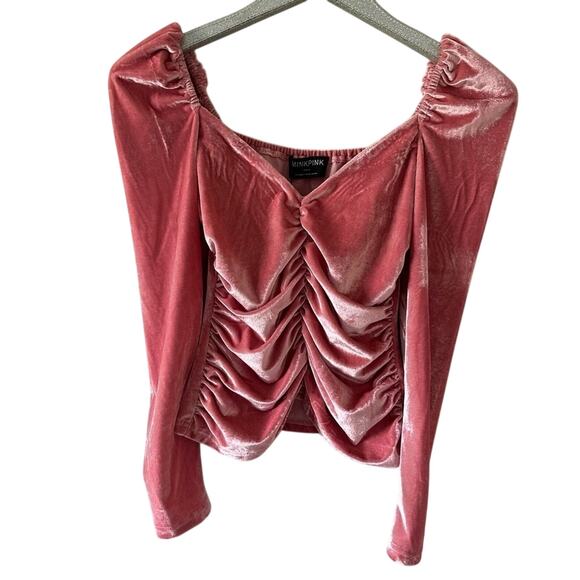MINKPINK Mekness Ruched Crushed Velvet Top Blush Pink NEW - Picture 1 of 7